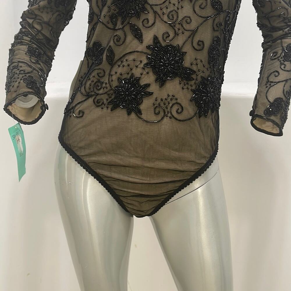 Bob Mackie Special Occasion Beaded Long Sleeve  Bodysuit Black Size S - Picture 6 of 14